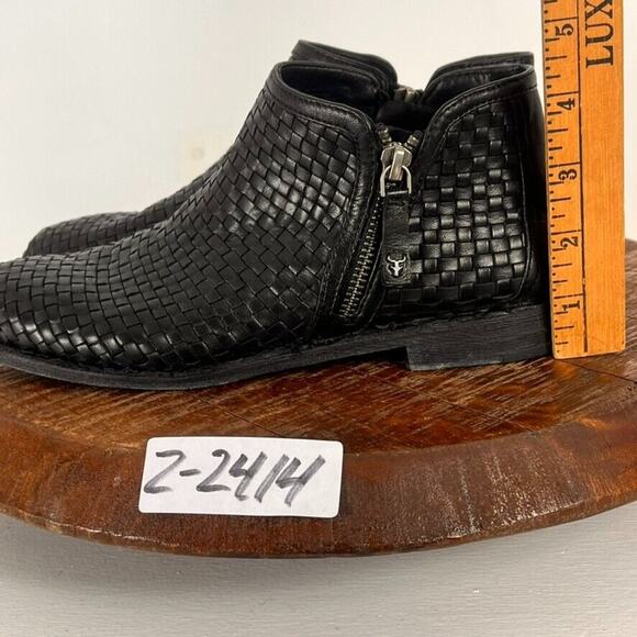 Trask Boots Womens Size 8 M Black Woven Leather Booties Double Zip Low Heel - Picture 12 of 12